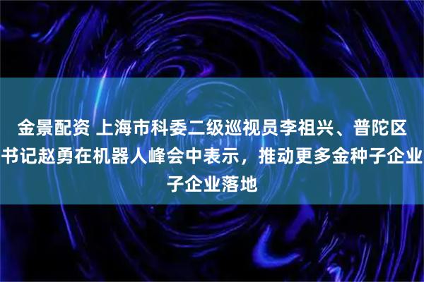 金景配资 上海市科委二级巡视员李祖兴、普陀区委副书记赵勇在机器人峰会中表示，推动更多金种子企业落地