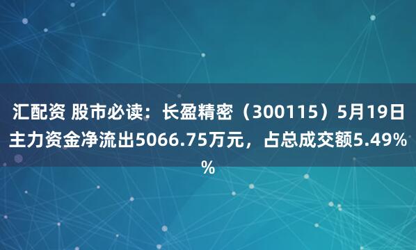 汇配资 股市必读：长盈精密（300115）5月19日主力资金净流出5066.75万元，占总成交额5.49%