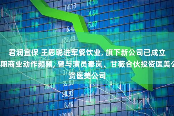 君润宜保 王思聪进军餐饮业, 旗下新公司已成立;近期商业动作频频, 曾与演员秦岚、甘薇合伙投资医美公司